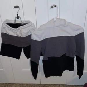 Blank, white and gray, color blocked hoodie and shorts